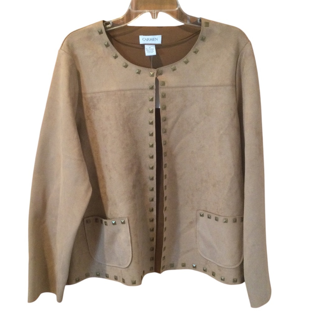 Carmen Brown Faux Leather Open Front Jacket Size Extra Large